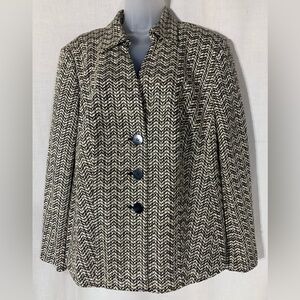 Talbots Black and Cream Herringbone Tweed Blazer Classic Tailored Design Sz 14W